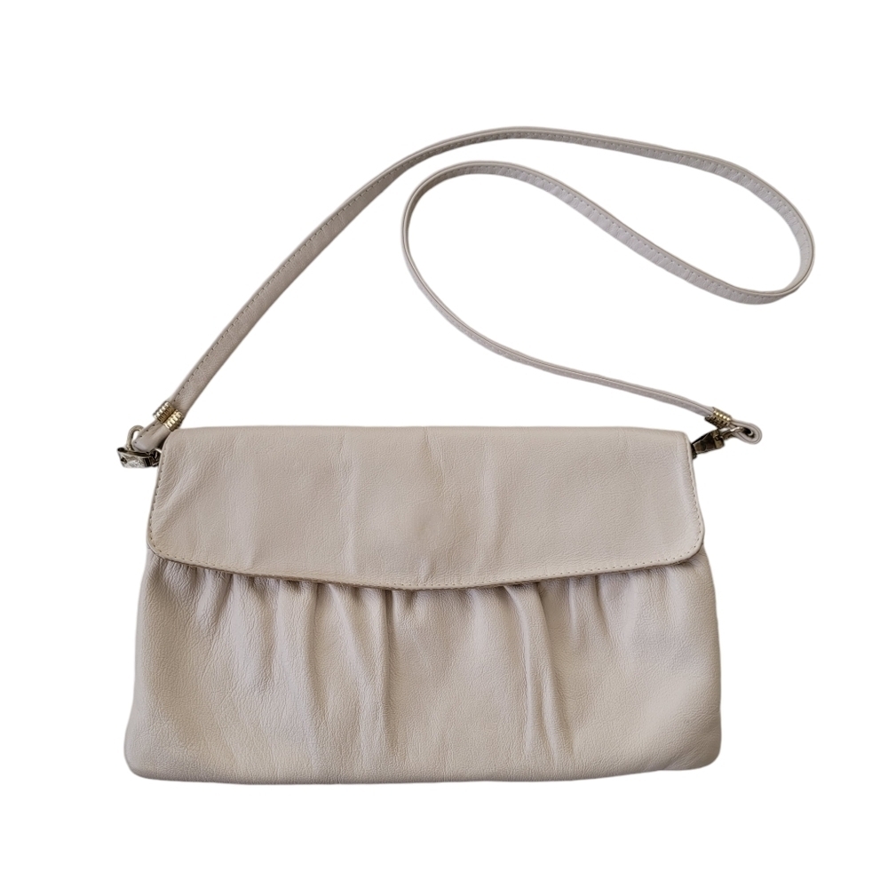 Vintage Brixton Ivory Leather Purse Removable Shoulder Strap